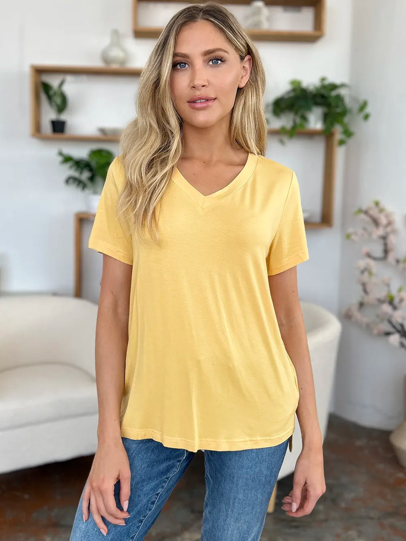 Basic Bae Bamboo Full Size V-Neck High-Low T-Shirt 5