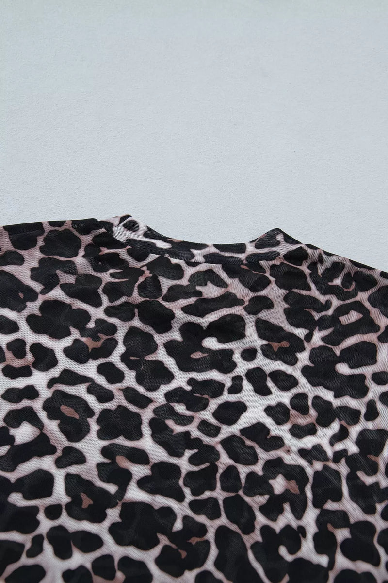Leopard Print Sheer Mesh Short Sleeve Top 5