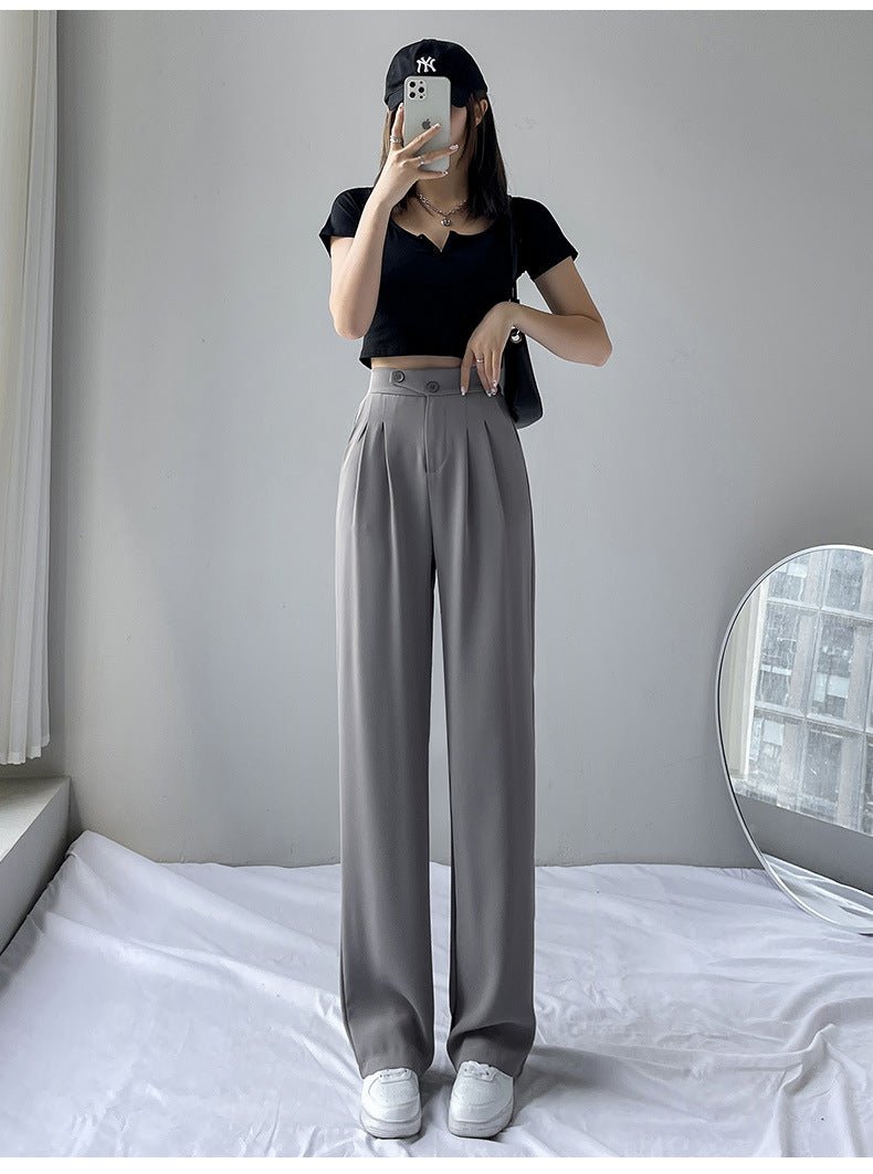 Clara Drape Wide Leg Pants — Grey