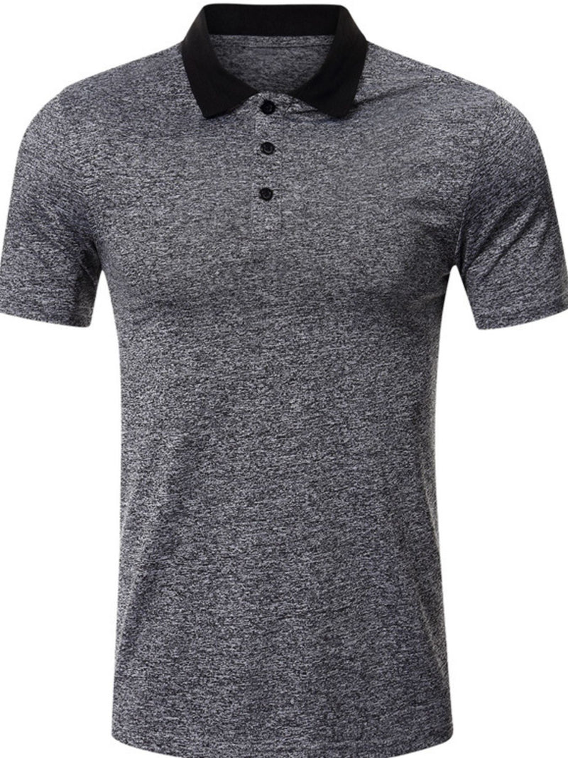 Men's Classic Heathered Polo Shirt With Contrast Collar Dark Gray