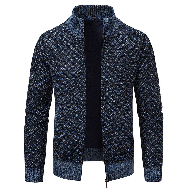 Griffin Plaid Knit Zip Cardigan — Blue And Gray
