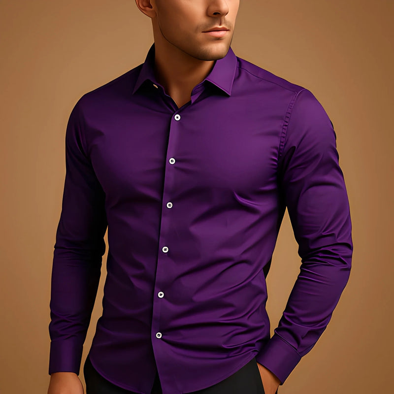 Adrian Navy Button-Down Shirt — Purple  A