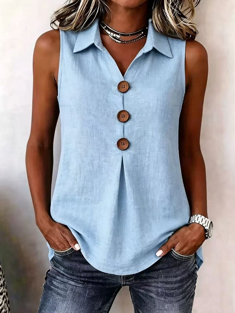 Womens Notch-Neck Cotton-Linen Sleeveless Vest 3