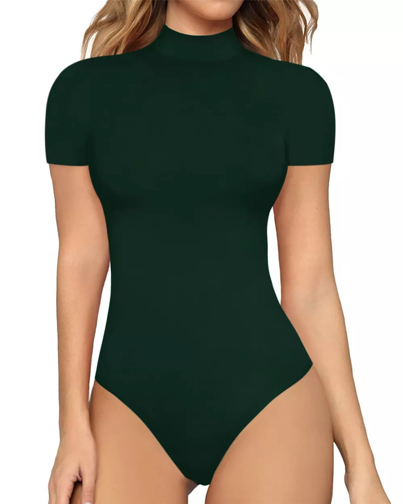 Mock Neck Short Sleeve Bodysuit | Hazel & June Dark Green