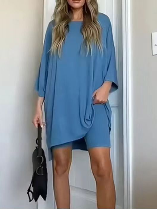 Mina Tee Short Set in Gray Blue