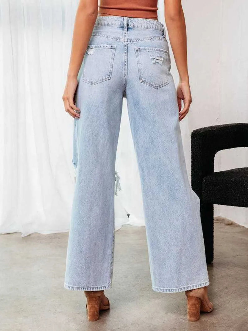 Distressed Wide Leg Jeans with Pockets 2