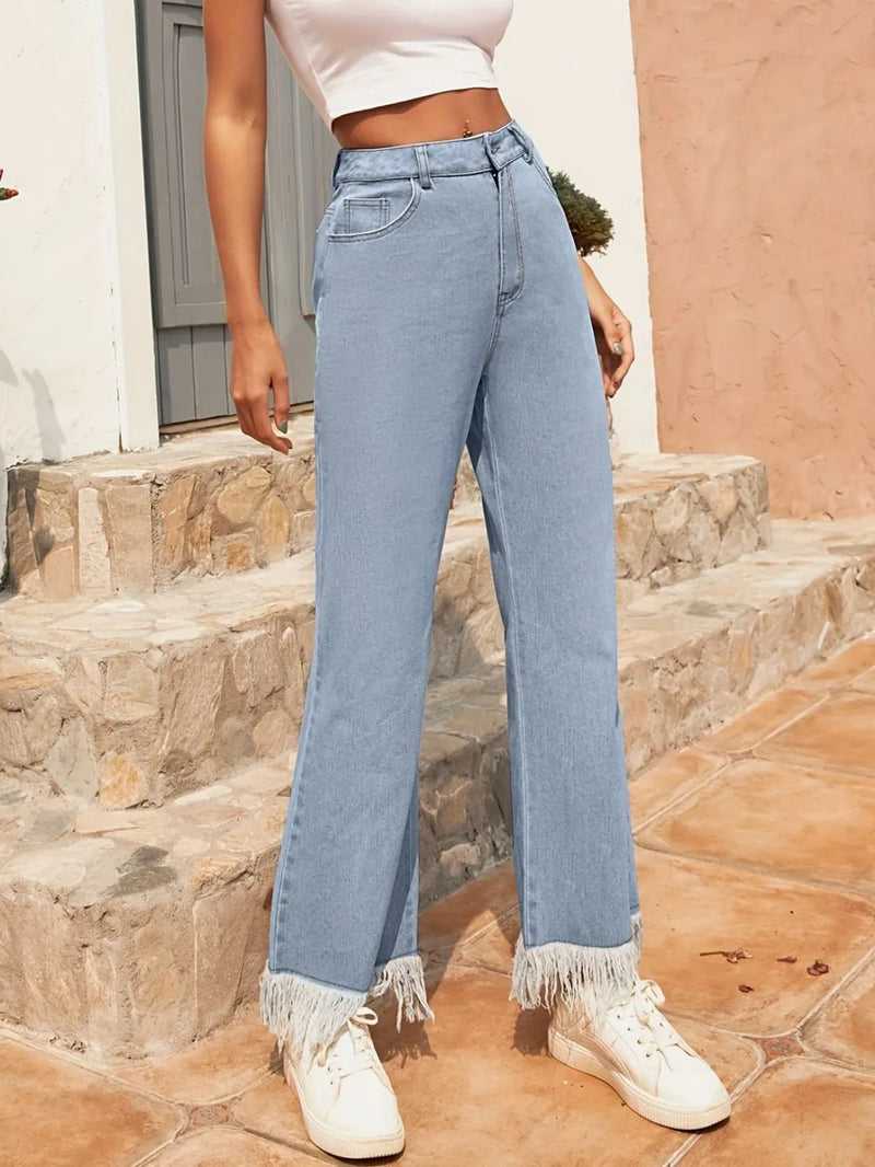 Raw Hem Bootcut Jeans with Pockets 7