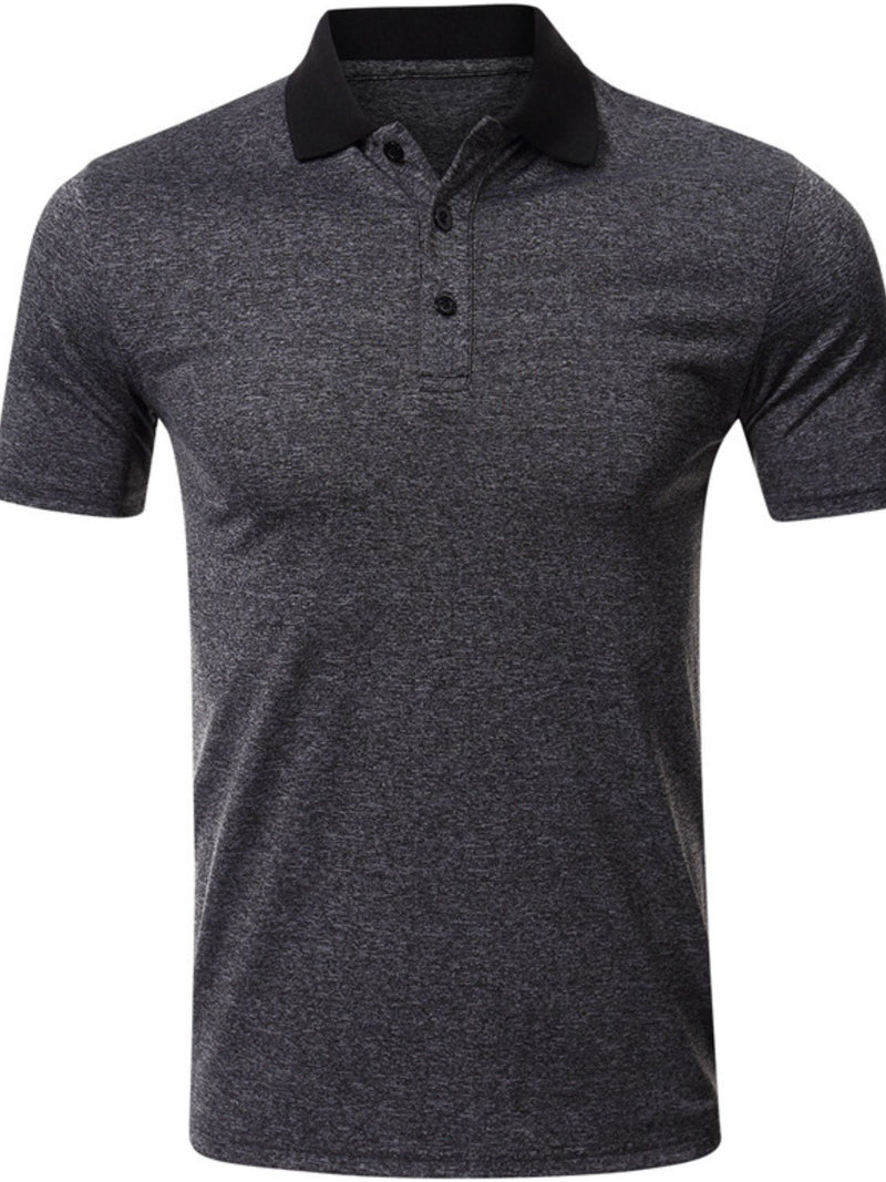 Men's Classic Heathered Polo Shirt With Contrast Collar Black