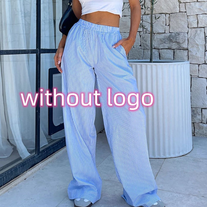 Mara Striped Wide Leg Pants — Blue