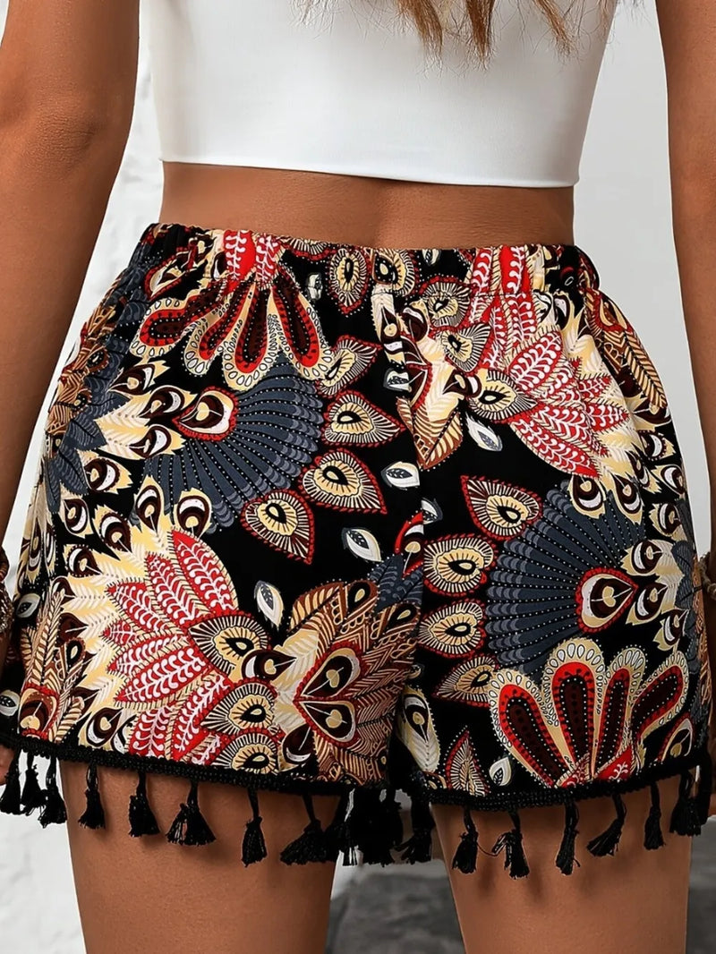Paisley Print Tassel Hem Shorts 7