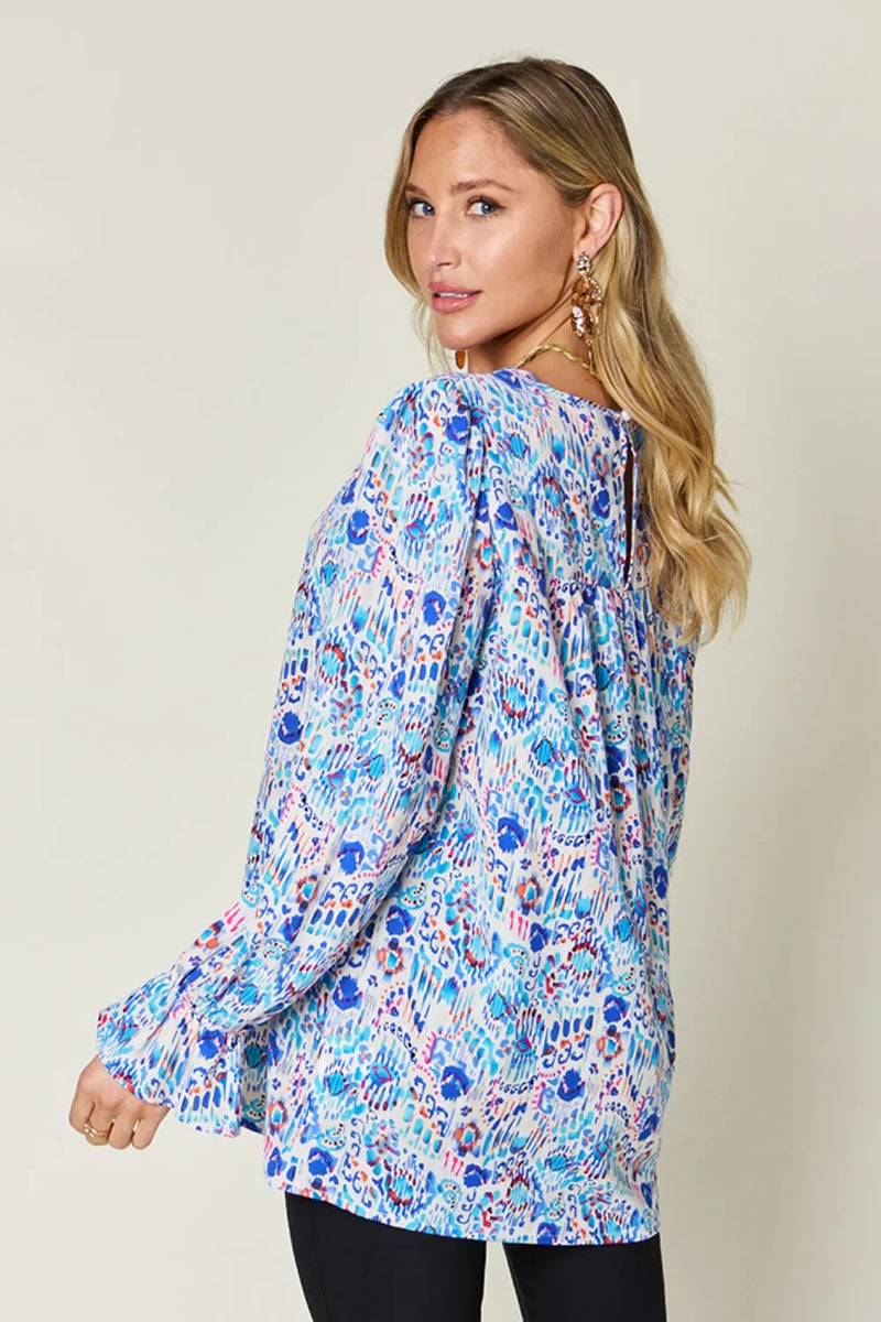 Double Take Full Size Printed Flounce Sleeve Blouse 3
