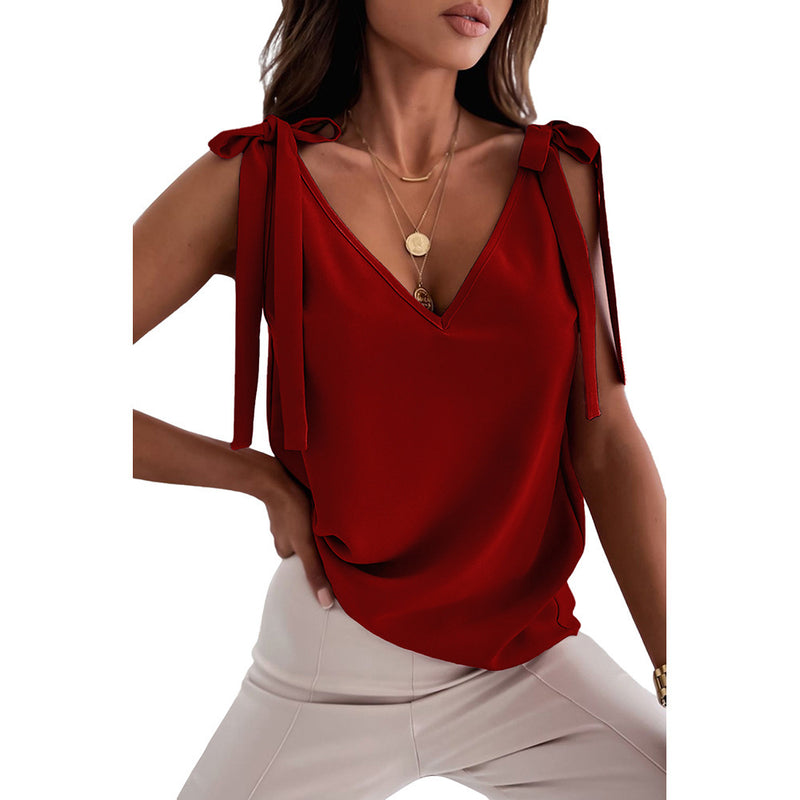 Paloma Tie-Front Camisole — Red