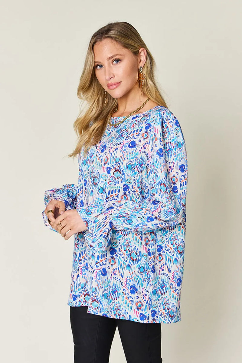 Double Take Full Size Printed Flounce Sleeve Blouse 2