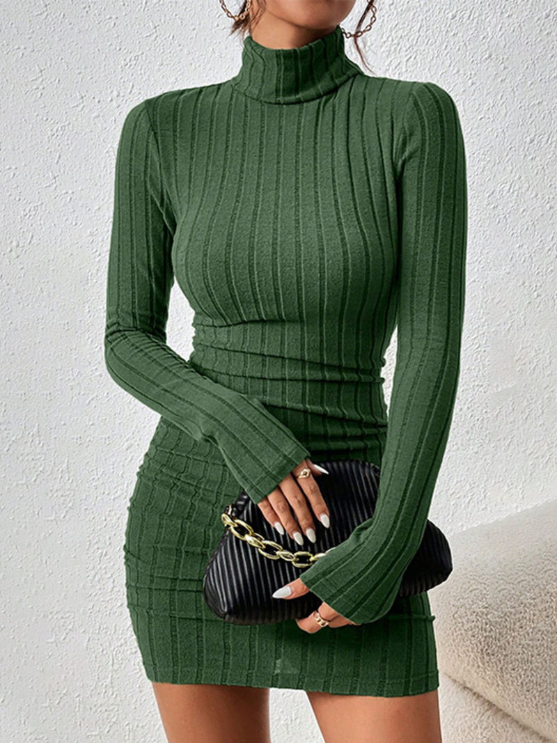Turtleneck Ribbed Bodycon Mini Dress | Hazel & June Green