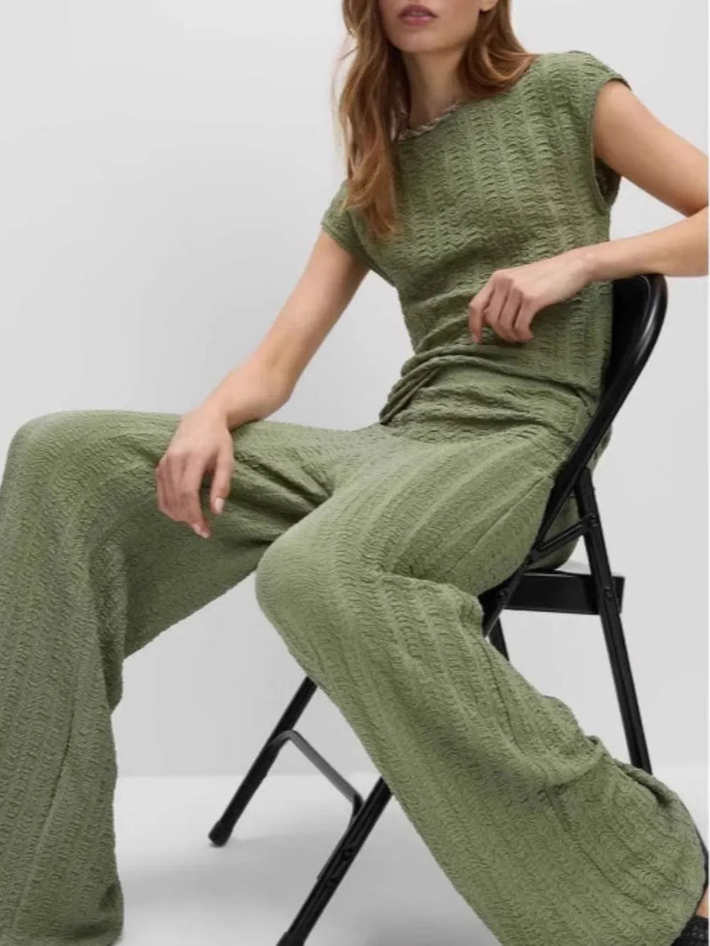 Round Neck Cap Sleeve Top and Pants Set | Hazel & June Set