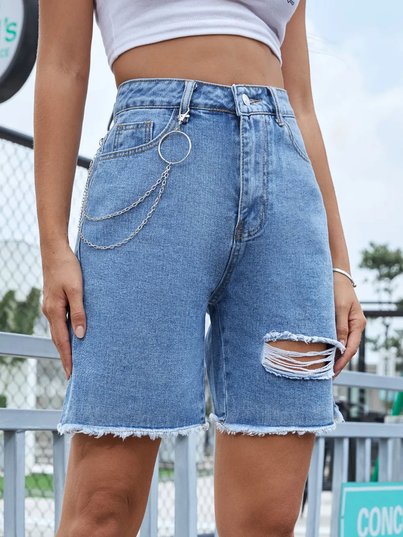 Distressed Raw Hem Denim Shorts 5