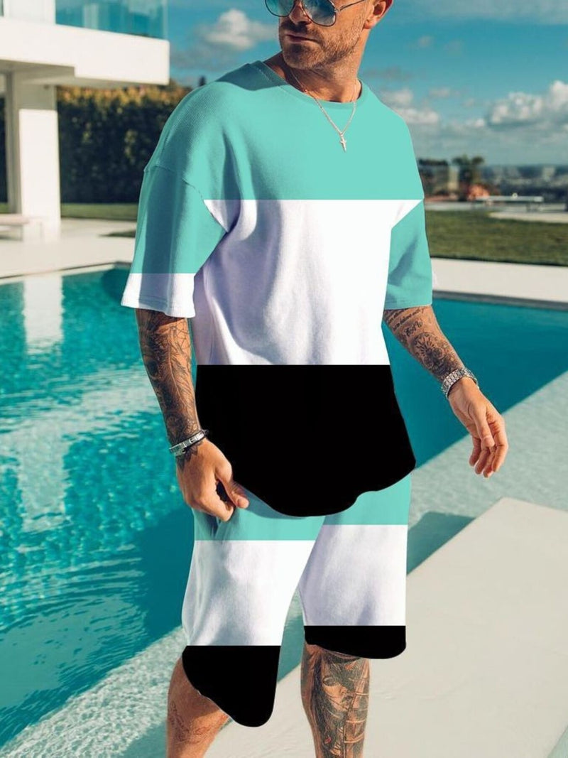 Men's Full Size Color Block Tee and Shorts Set Plus Size 8