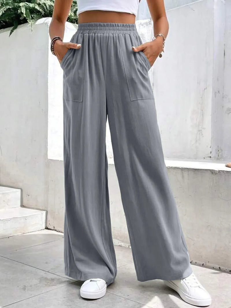 High Waist Wide Leg Pants with Pockets 1