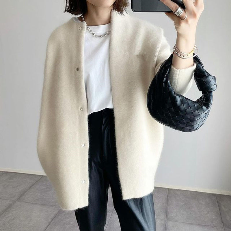 Clara Soft Knit Cardigan in Beige Knitted Material