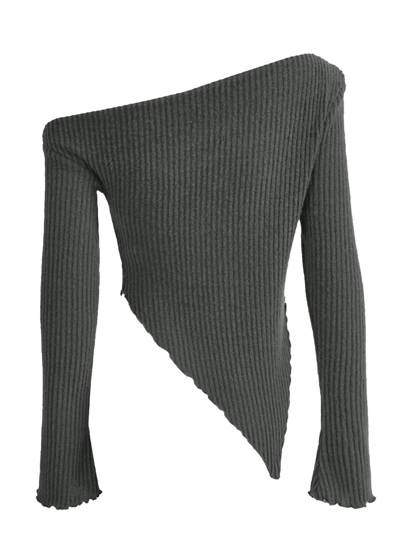 Asymmetrical One-Shoulder Ribbed Knit Top 6
