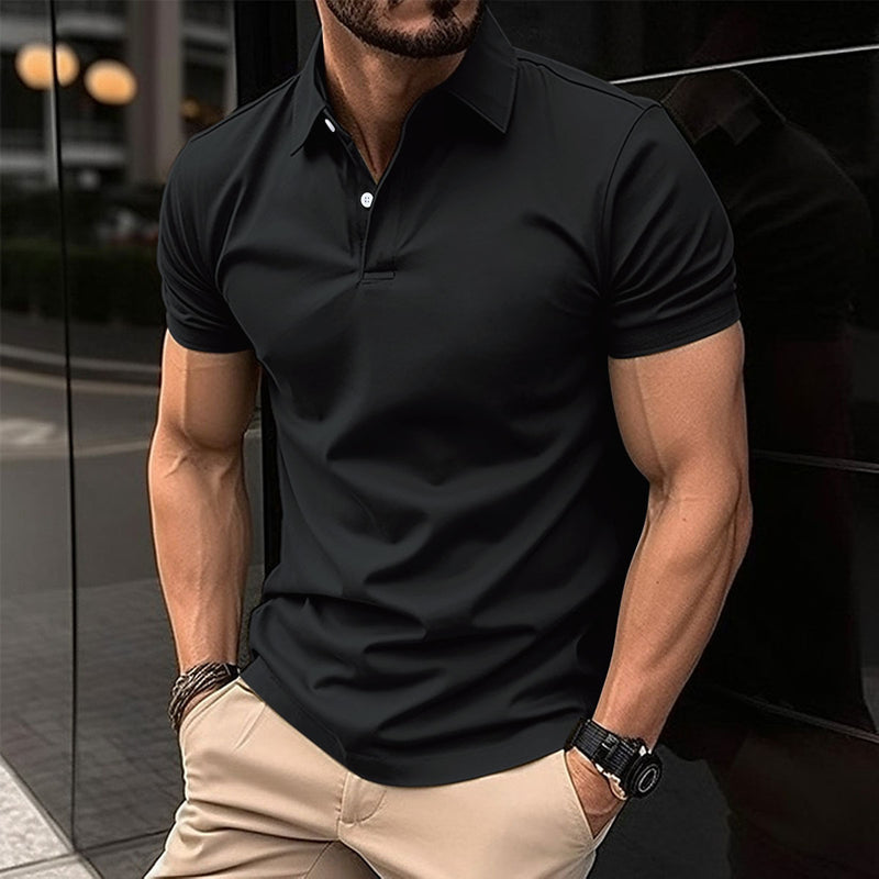 Forest Button Polo Shirt — Black