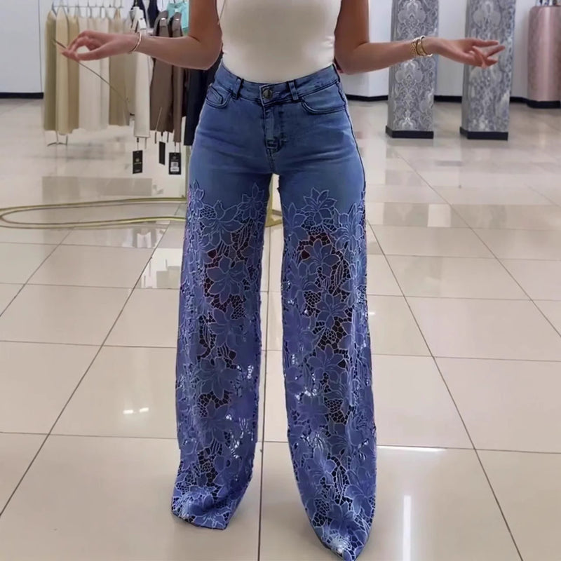 Elara Lace Flower Wide Leg Jeans