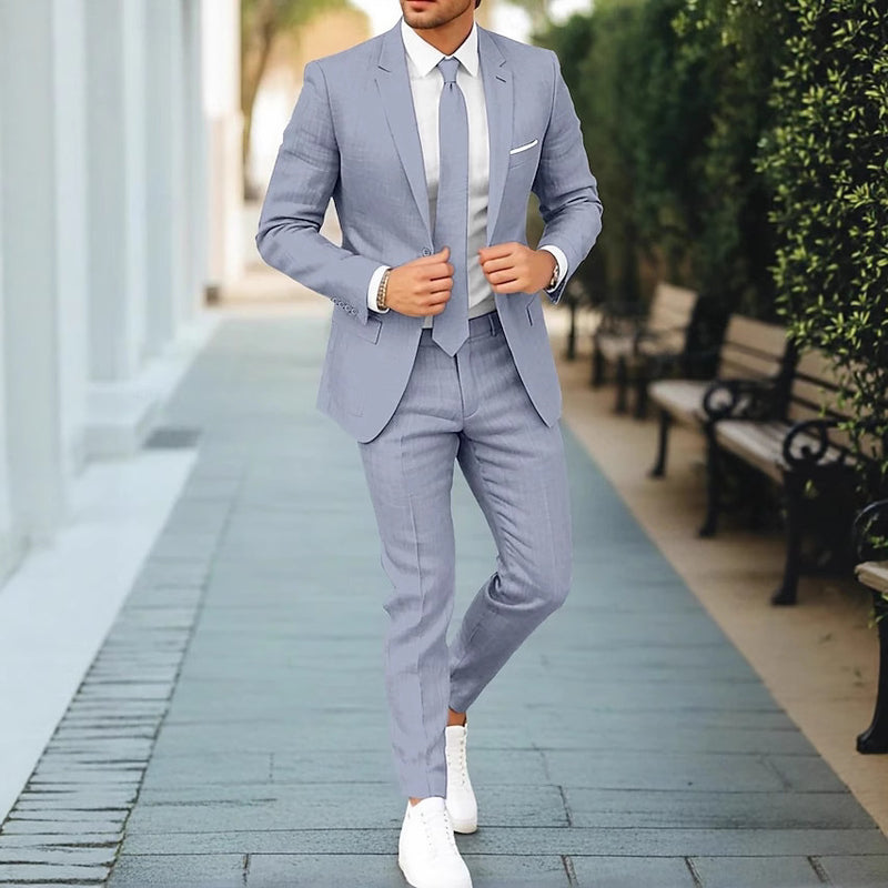 Ellis Linen-Blend Suit Set in Light Gray