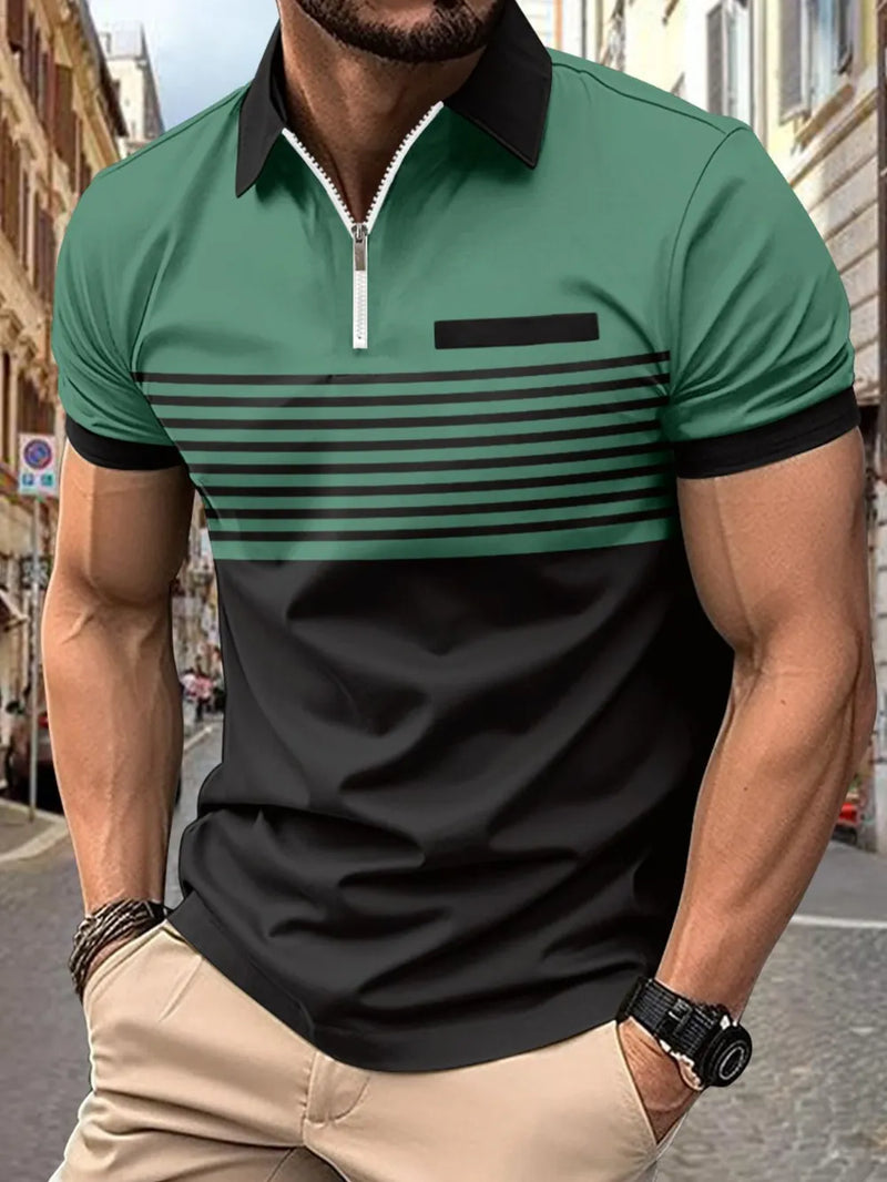Men's Full Size Collared Neck Contrast Polo Plus Size | Hazel & June Matcha Green