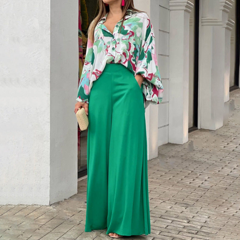 Azalea Watercolour Wide-Leg Two-Piece — Green