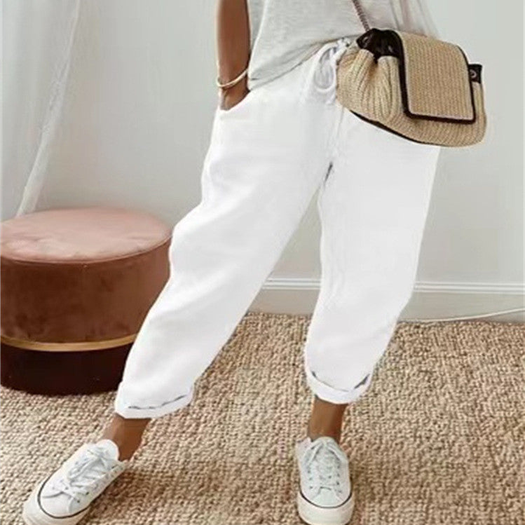Nora Cotton Linen Pants — White