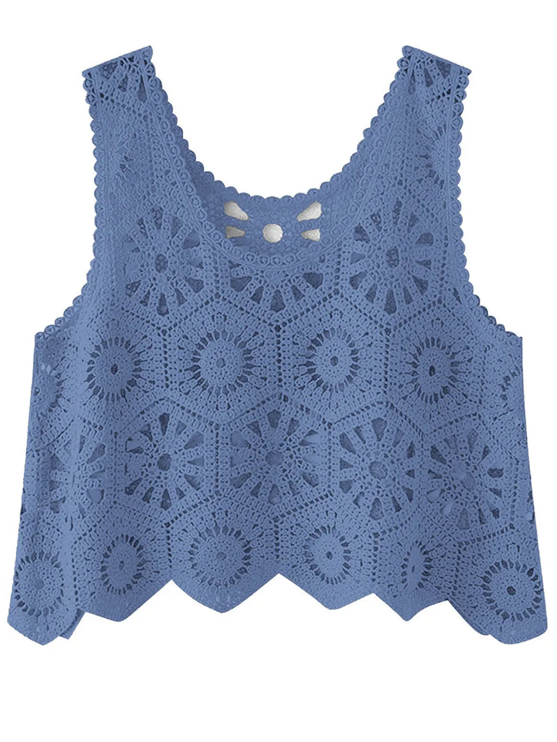 Openwork Round Neck Knit Vest 7