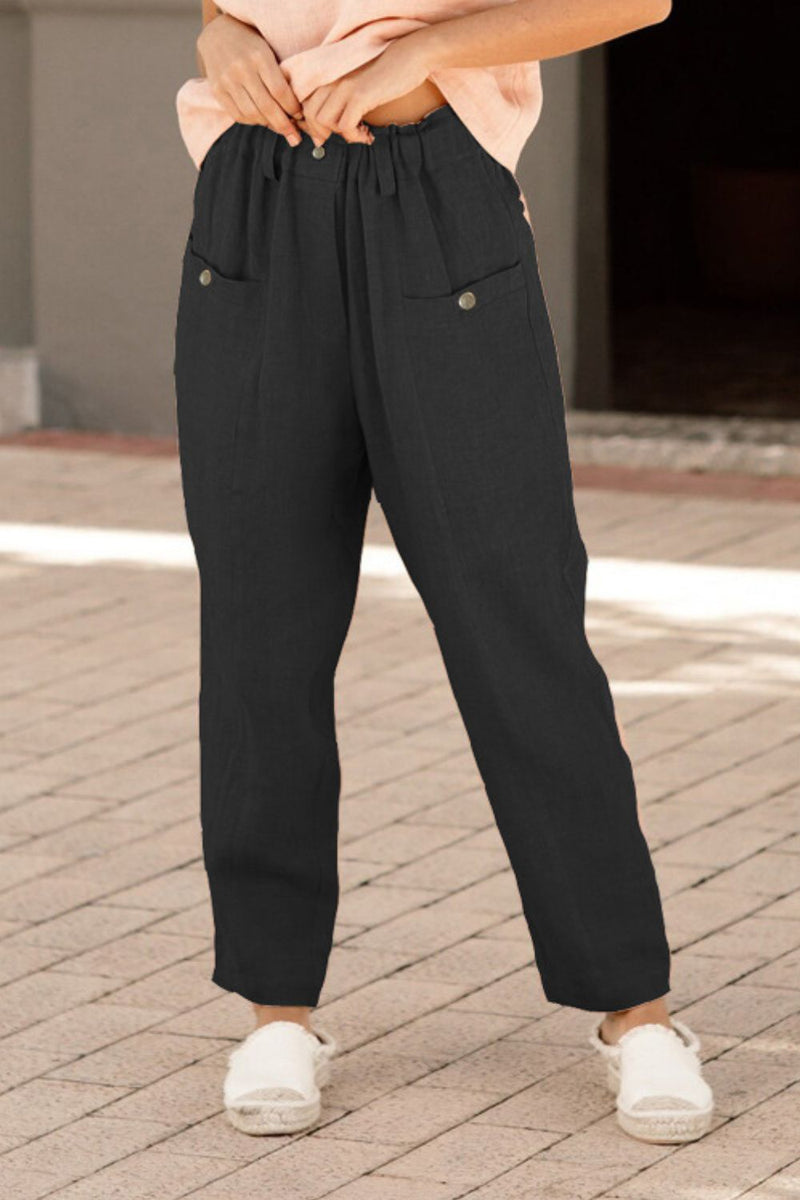 Button Detail Elastic Waist Pocket Pants 4