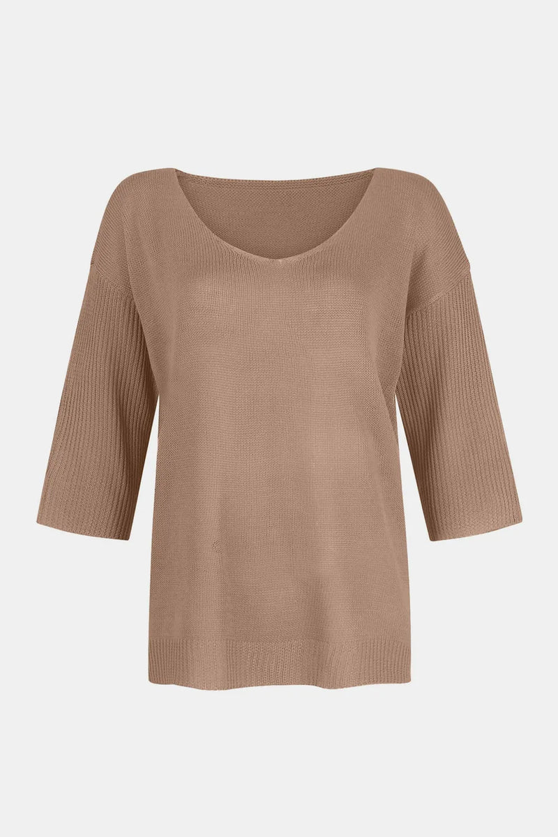 V-Neck Three-Quarter Sleeve Knit Top 5