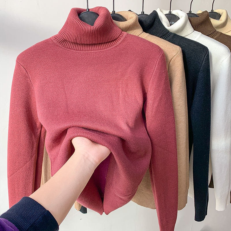 Talia Fleece Turtleneck Sweater — Red