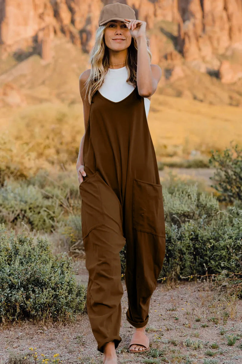 Double Take Full Size V-Neck Sleeveless Jumpsuit with Pockets 1