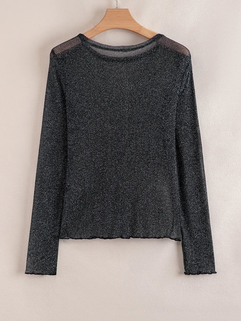 Metallic Glitter Mesh Long Sleeve Top 4