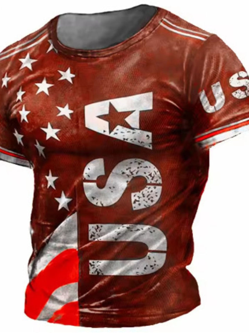 Men's Full Size USA Flag Print T-Shirt Plus Size 4
