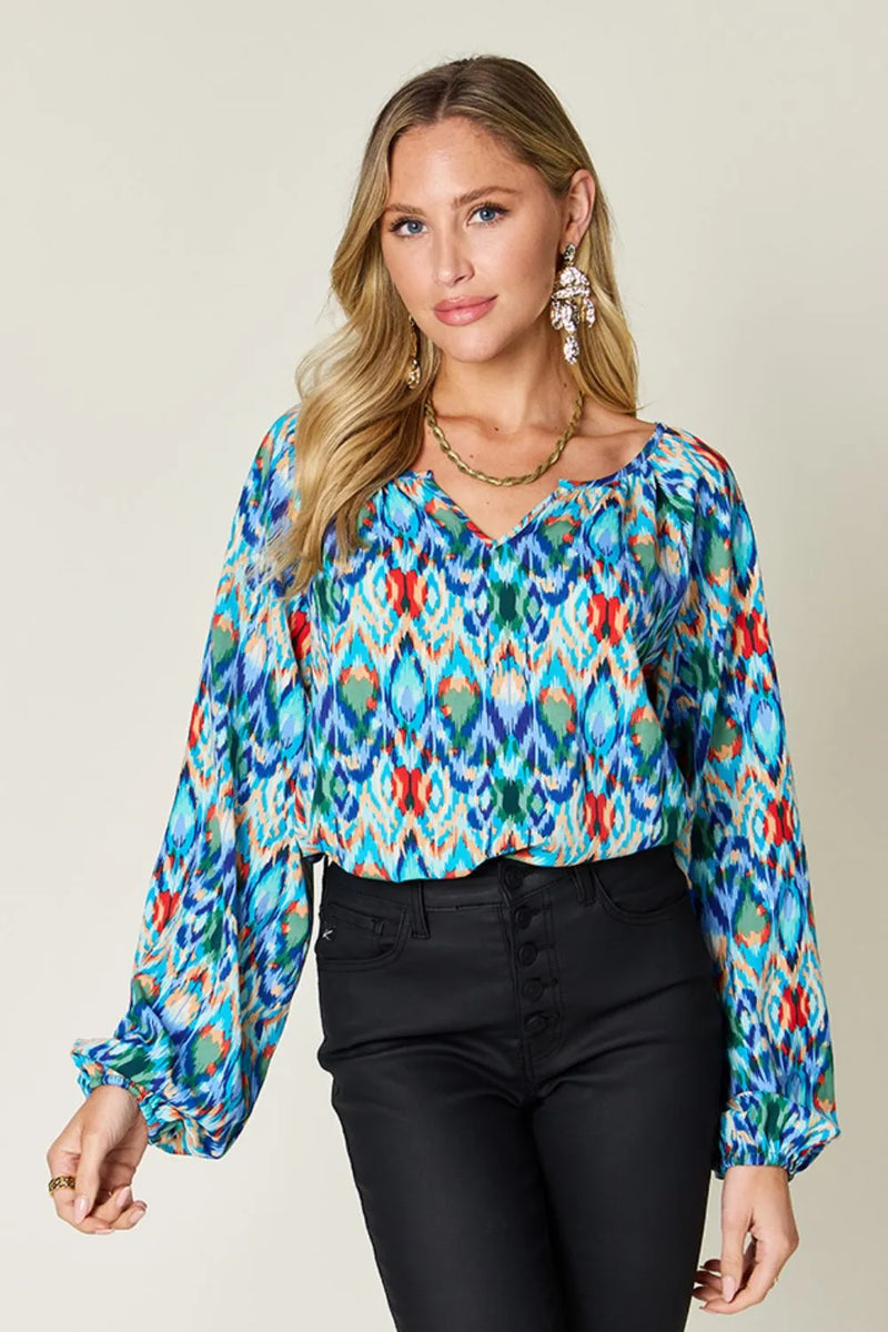 Double Take Full Size Printed Balloon Sleeve Blouse 2