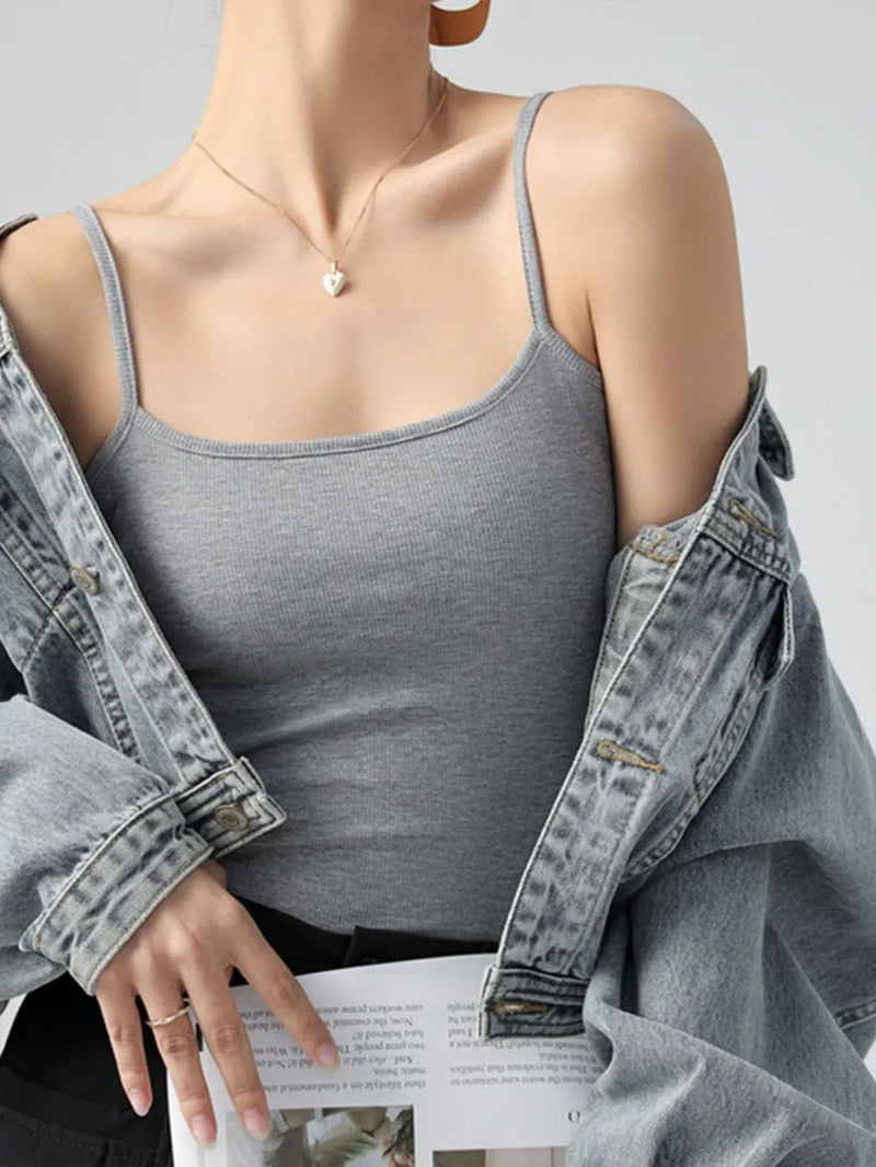 Ribbed Scoop Neck Cami Top | Hazel & June Gray