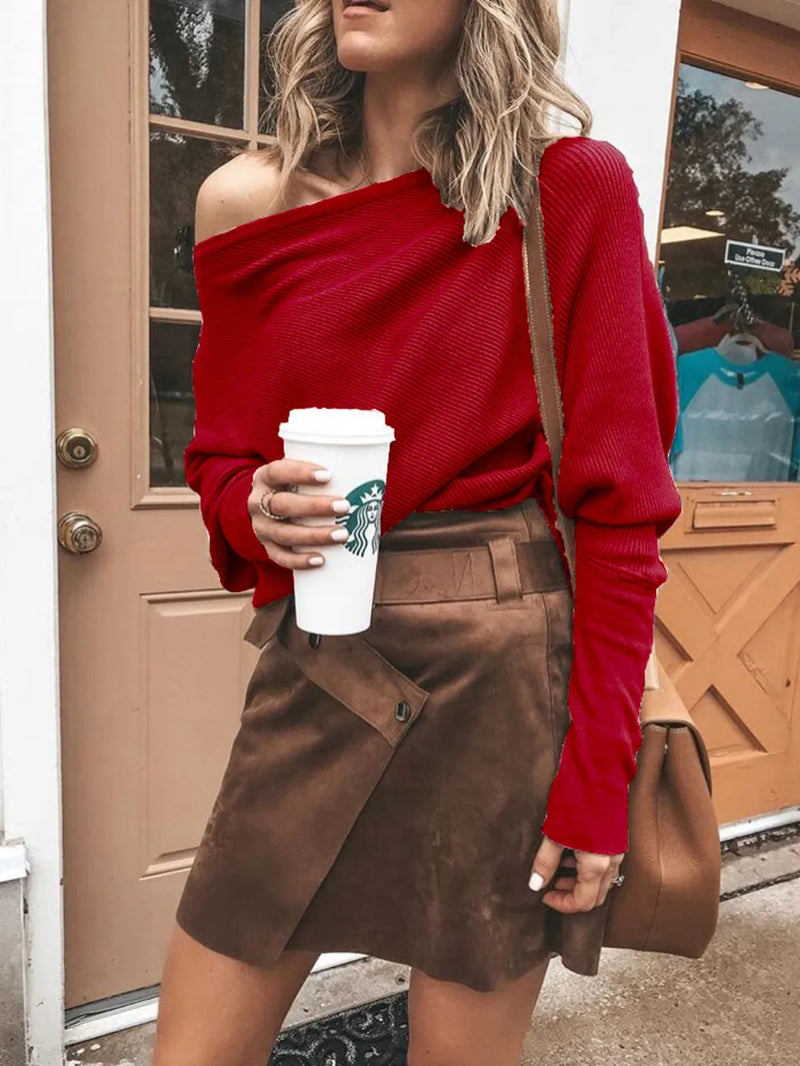 Full Size One-Shoulder Ribbed Sweater Plus Size 5