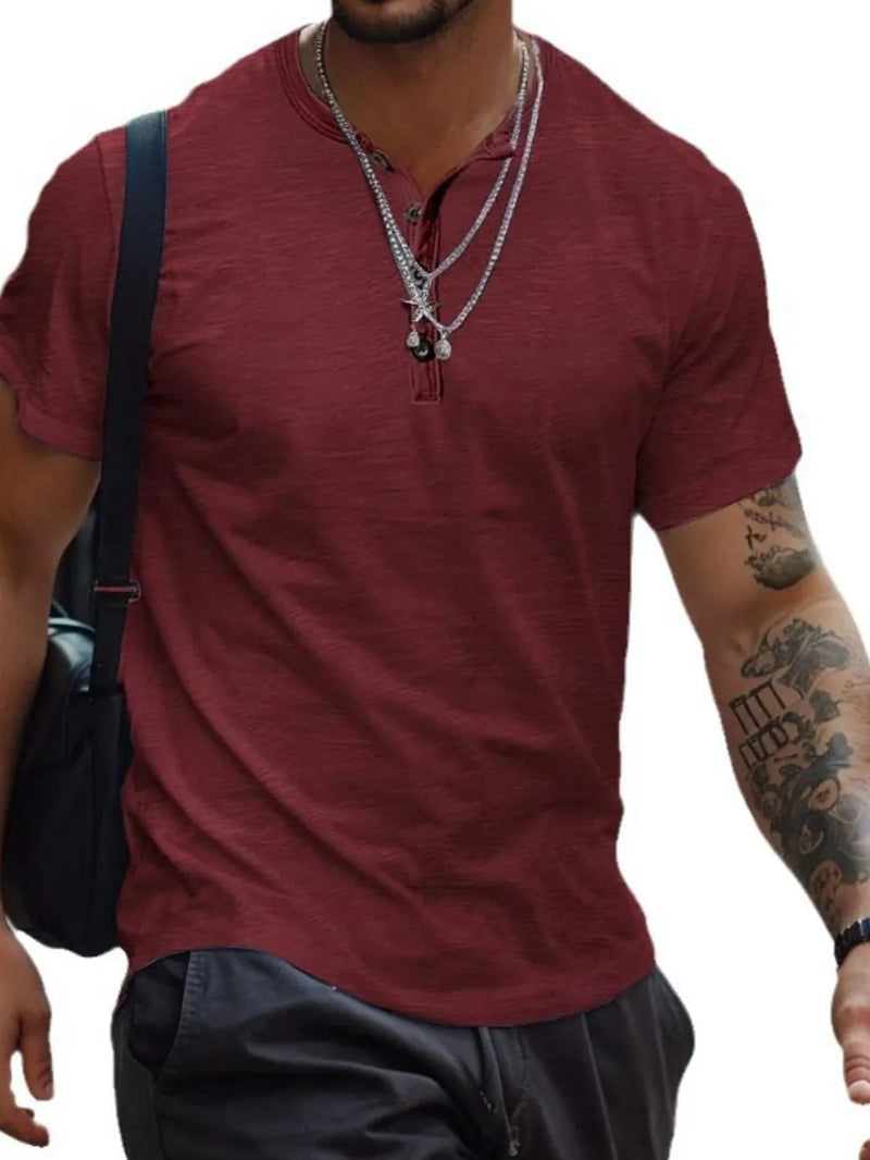 Men's Full Size Button Henley Collar Polo Shirt Plus Size 6