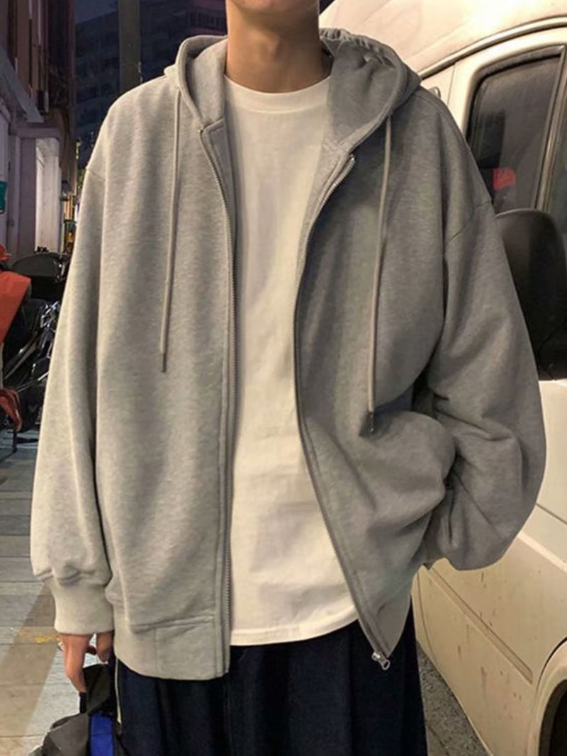 Men's Plus Size Casual Solid Color Zip-Up Hoodie 2