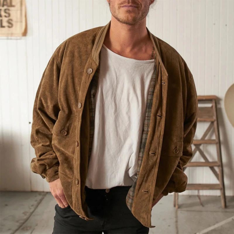 Jude Suede-Look Jacket in Dark Brown