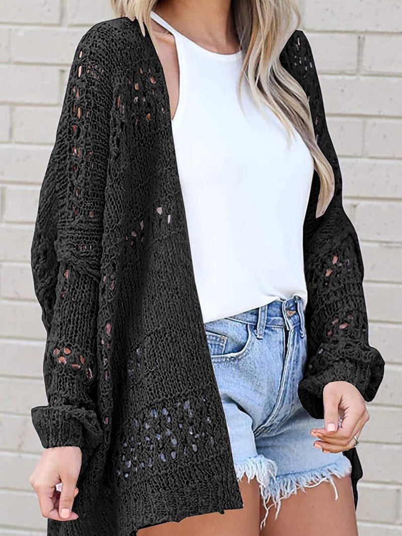Openwork Open Front Lightweight Cardigan | Hazel & June Black