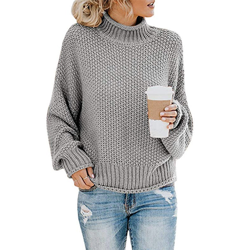Romy Turtleneck Knit Sweater — Grey