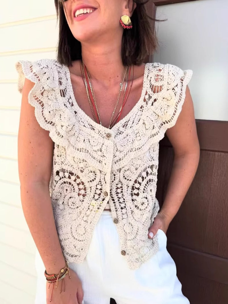 Crochet Lace Button Up Cardigan 8
