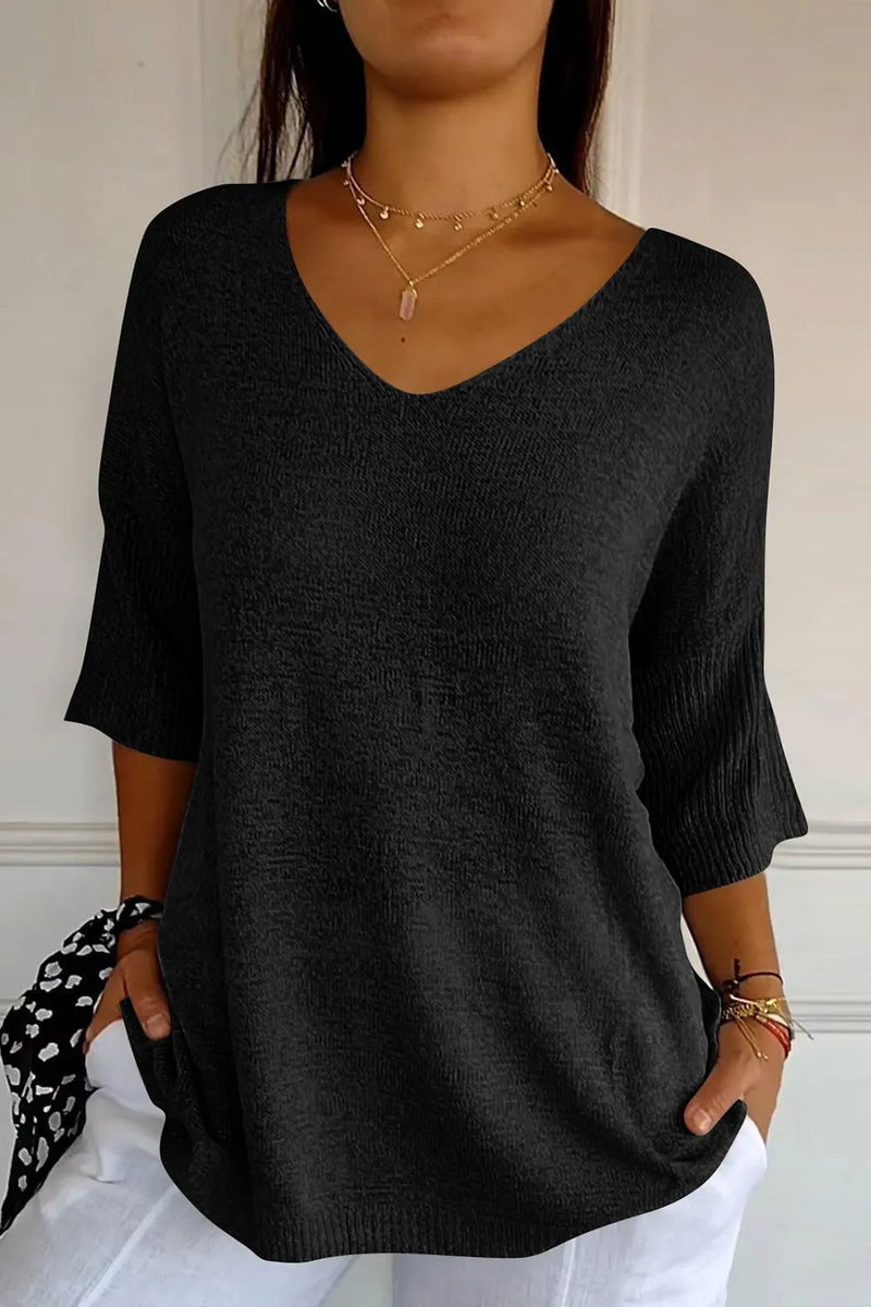 V-Neck Three-Quarter Sleeve Knit Top 1
