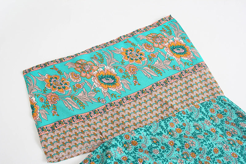 Turquoise Floral Belted Kimono Robe