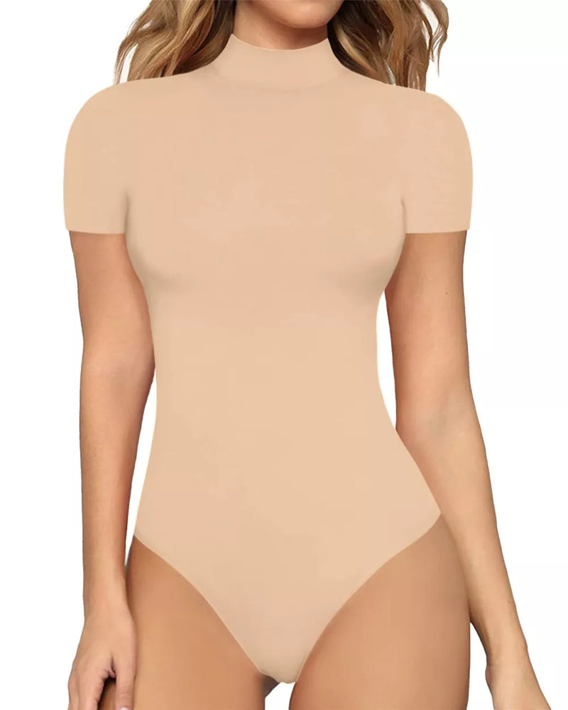 Mock Neck Short Sleeve Bodysuit | Hazel & June Khaki