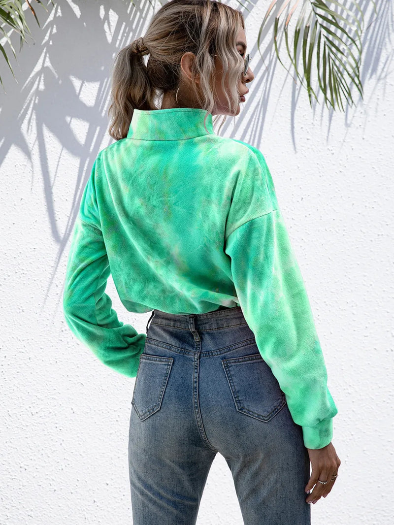 Ivy Lane Tie-Dye Quarter Zip Dropped Shoulder Sweatshirt 8